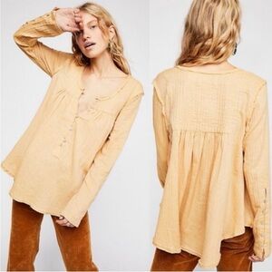 True Craft Cabin Fever 2 Tan Long Sleeve Henley Boho Top Size XL NWT